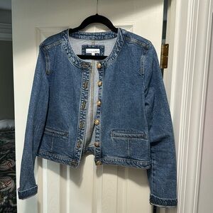 Loft denim military style cropped jacket with gold buttons